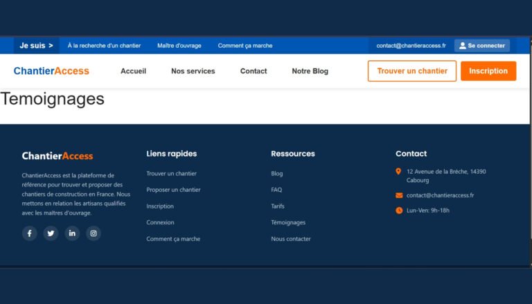 ChantierAccess.fr : capture d'écran de la page des témoignages et avis