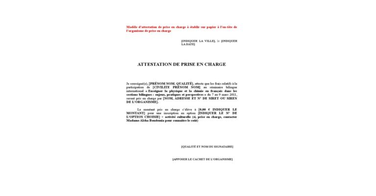 attestation de la prise en charge