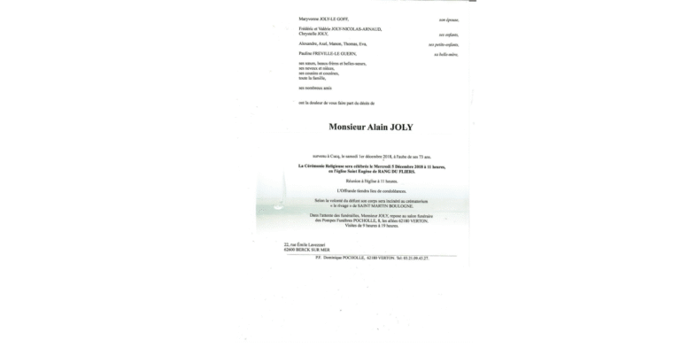 Avis de décès Pompes Funèbres Joly : Accéder facilement aux informations funéraires Avis de décès pompes funèbres joly